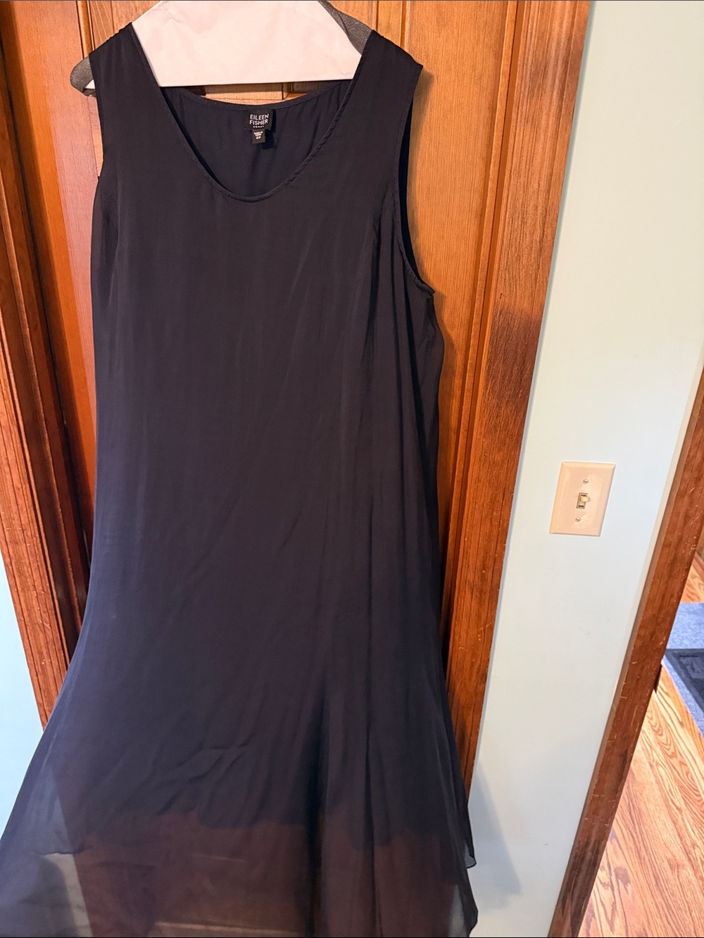 Eileen Fisher Navy Sleeveless Silk Chiffon Overlay Dress